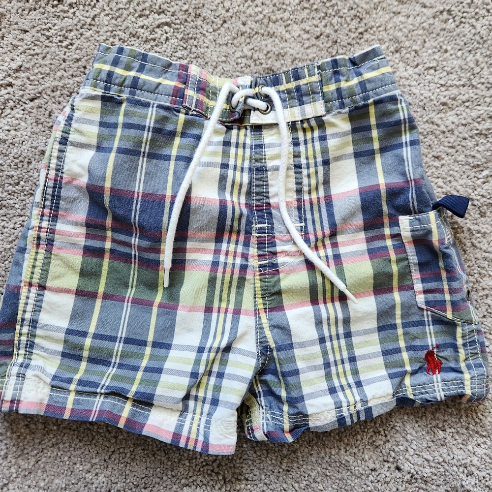Polo by Ralph Lauren Plaid Kids Swim Trunks - Blue, Red, Yellow